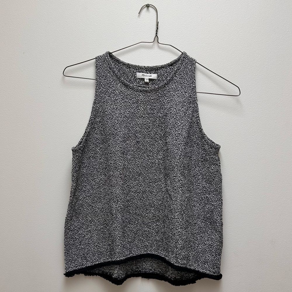 Madewell Black White Grey Knit Swingy Fringe Tank Top